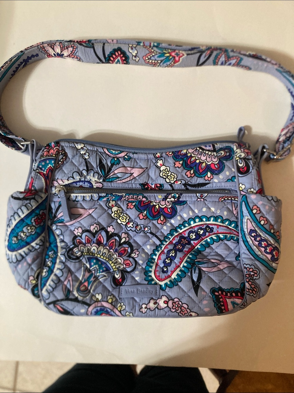 Vera Bradley Quilted Paisley Crossbody in Light Blue with Pink & Teal Accents